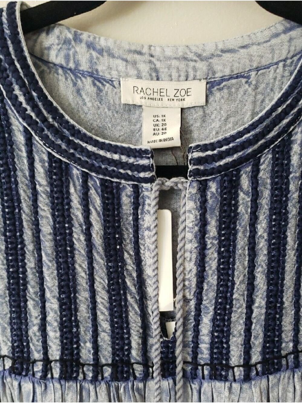 NWT Rachel Zoe Pale Blue Sleeveless Tunic with Navy Embroidery - Picture 4 of 8